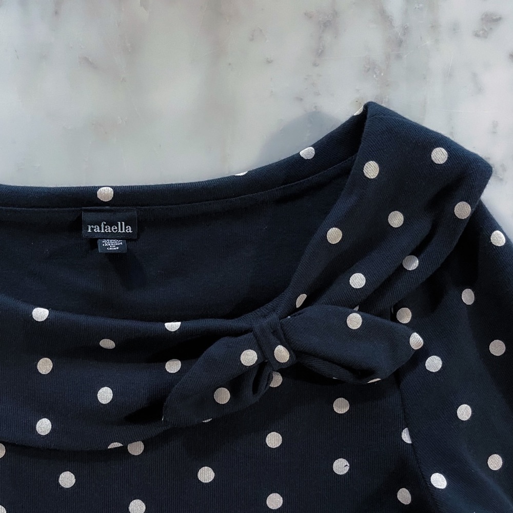 Black and White Polka Dot Boat Neck Shirt - Picture 14 of 16